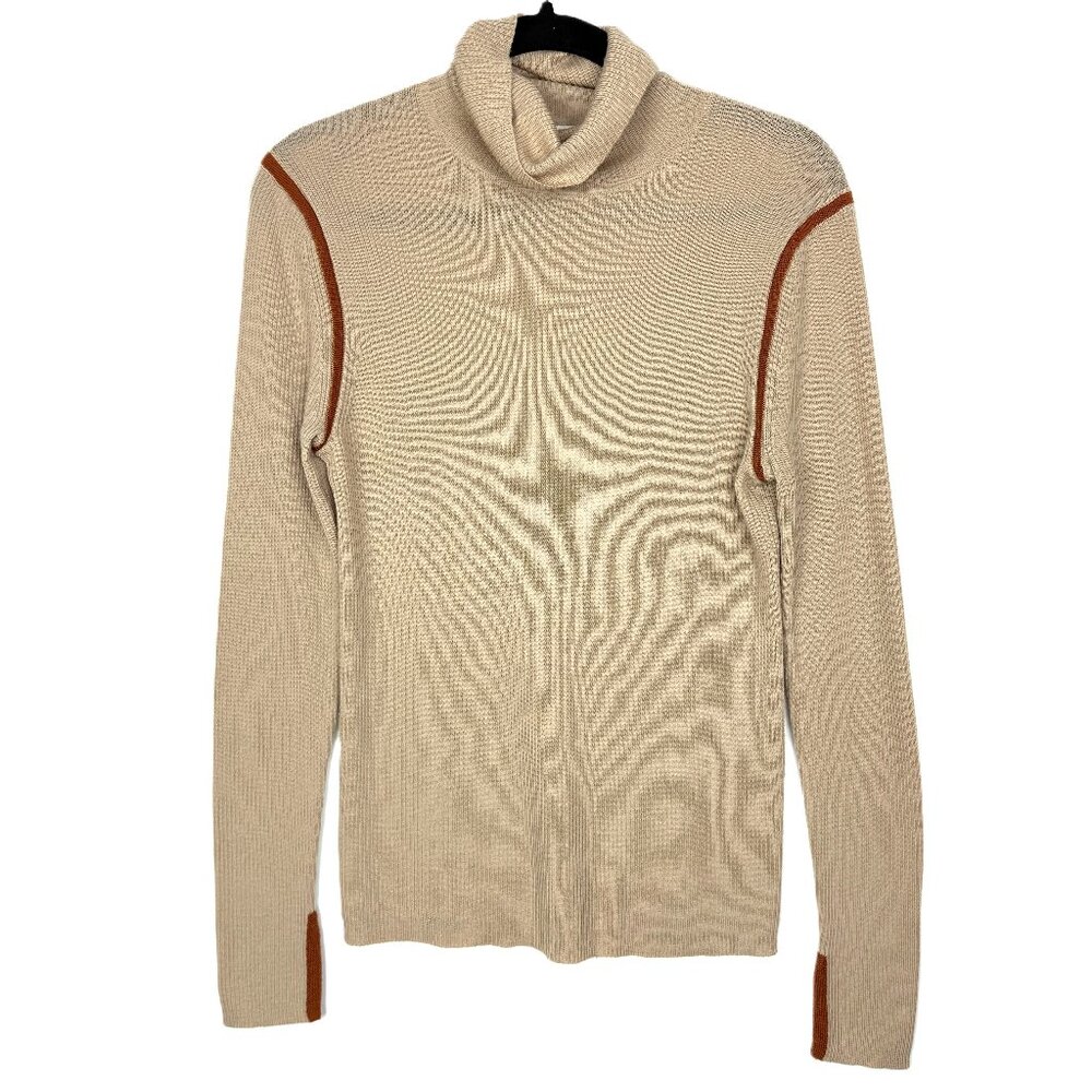 Equipment Women's Wool Ribbed Knit‎ Turtleneck Sweater Camel Tan Large